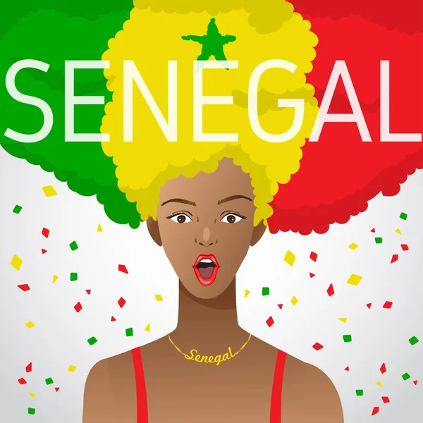 Mujer Sorprendida Con Bandera Nacional Pelo Afro Ilustración Vectorial — Vector de stock