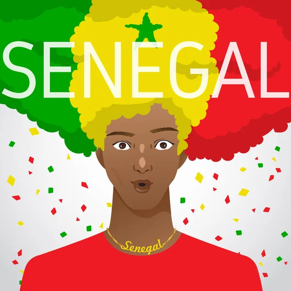 Hombre Africano Sorprendido Con Bandera Nacional Pelo Afro Vector Ilustración — Vector de stock