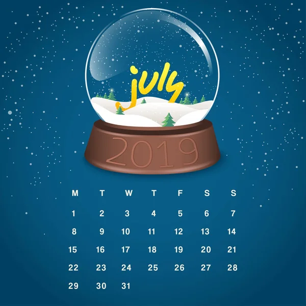 Kalender 2019 Schneekugelhintergrund Vektorillustration — Stockvektor