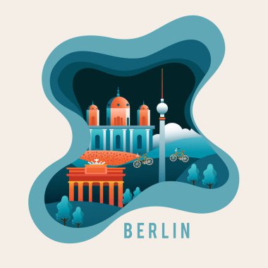 Şehir sahne kağıt kesim tarzı: Berlin: vektör çizim