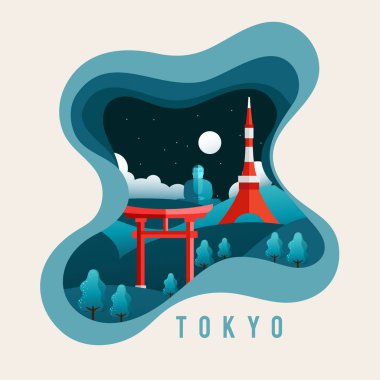 Şehir sahne kağıt kesim tarzı: Tokyo: vektör çizim