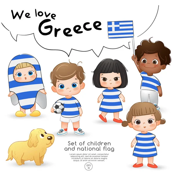 Yunanistan Bayrak Tutan Ulusal Bayrak Baskı Ile Gömlek Giyen Kızlar — Stok Vektör