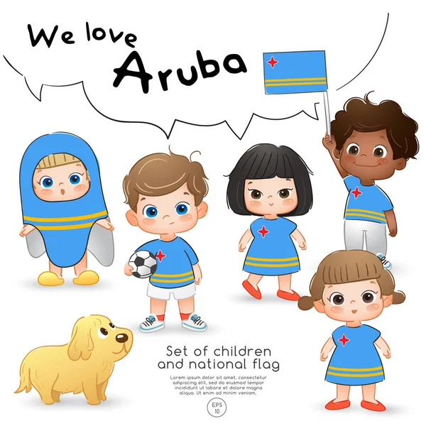 Aruba Niños Niñas Con Bandera Camisas Con Bandera Nacional Print — Vector de stock