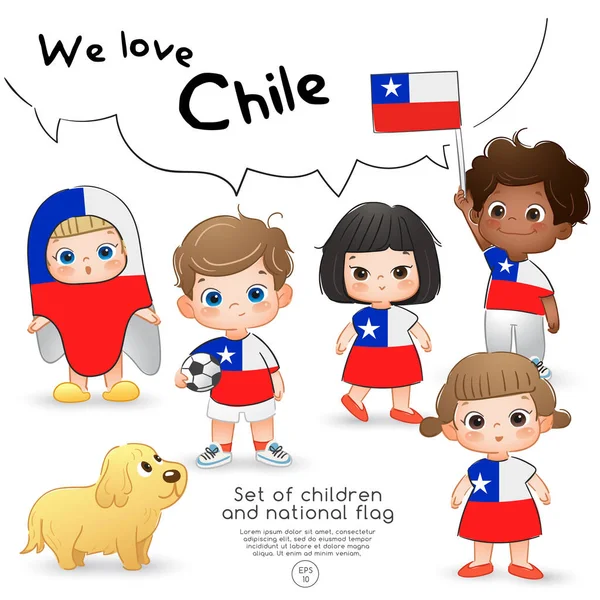 Chile Niños Niñas Con Bandera Camisetas Con Bandera Nacional Print — Vector de stock