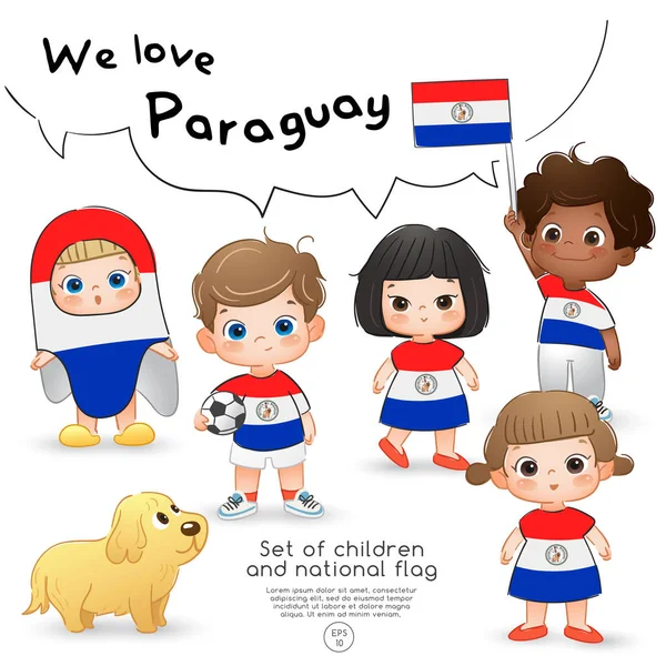 Paraguay Niños Niñas Con Bandera Camisetas Con Bandera Nacional Print — Vector de stock