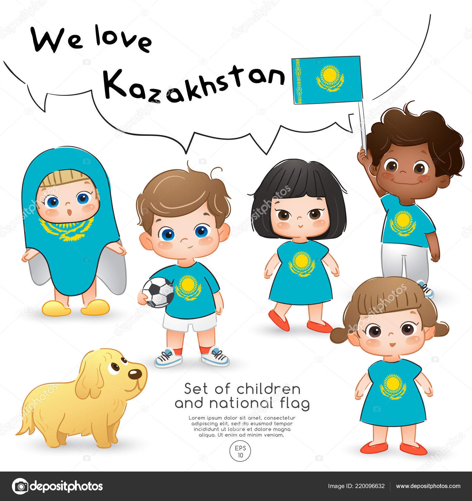 Казахстан Мальчики Девочки Держат Флаг Носят Рубашки Изображением  Национального Флага Стоковый вектор ©daraon 220096632