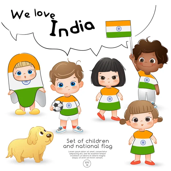 Índia Meninos Meninas Segurando Bandeira Vestindo Camisas Com Impressão Bandeira —  Vetores de Stock