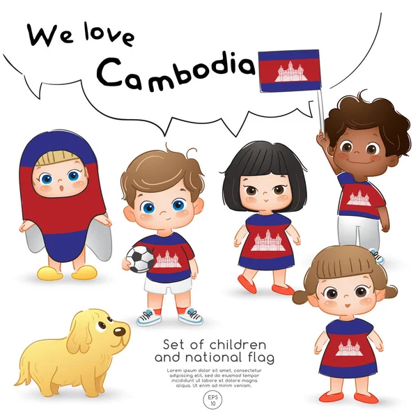 Cambodge Garçons Filles Portant Drapeau Des Chemises Avec Une Impression — Image vectorielle