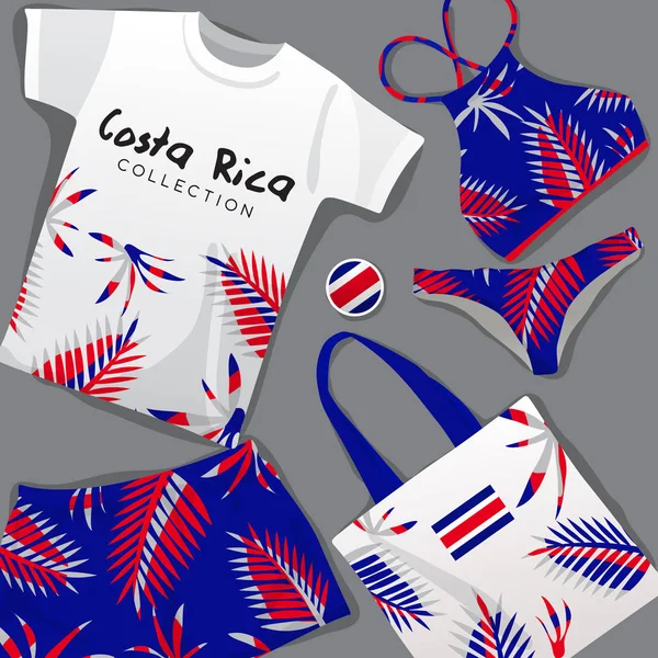 Набір Національної Пляжний Одяг Коста Ріка Векторні Ілюстрації — стоковий вектор