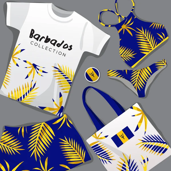 Conjunto Fatos Praia Nacionais Barbados Ilustração Vetorial —  Vetores de Stock