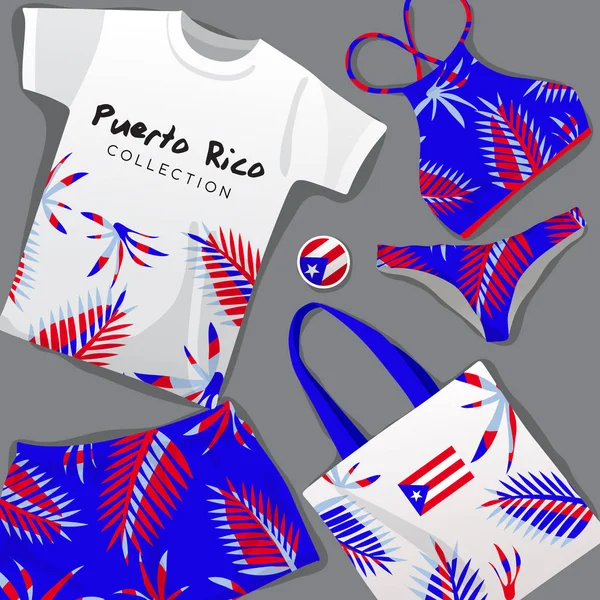 Ensemble Vêtements Plage Nationale Porto Rico Illustration Vectorielle — Image vectorielle