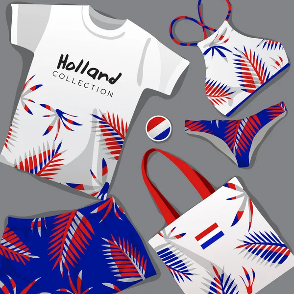 Ensemble Vêtements Plage Nationaux Hollande Illustration Vectorielle — Image vectorielle