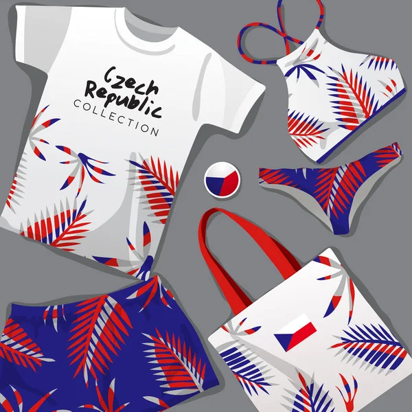 Ensemble Vêtements Plage Nationaux République Tchèque Illustration Vectorielle — Image vectorielle
