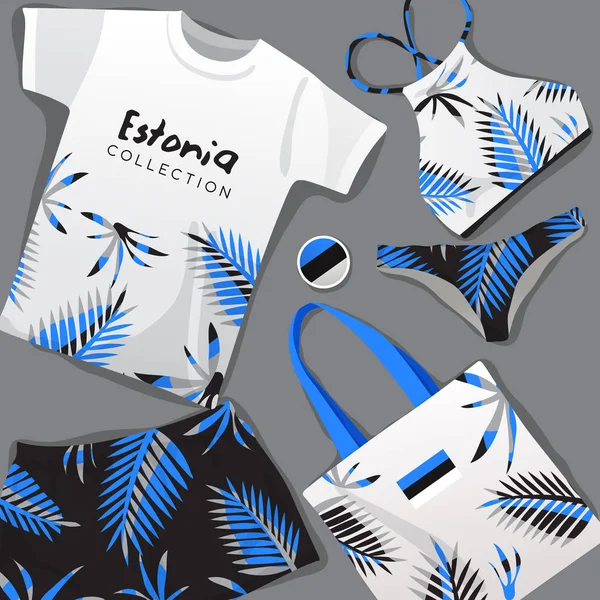 Uppsättning Nationella Strandkläder Estland Vektor Illustration — Stock vektor