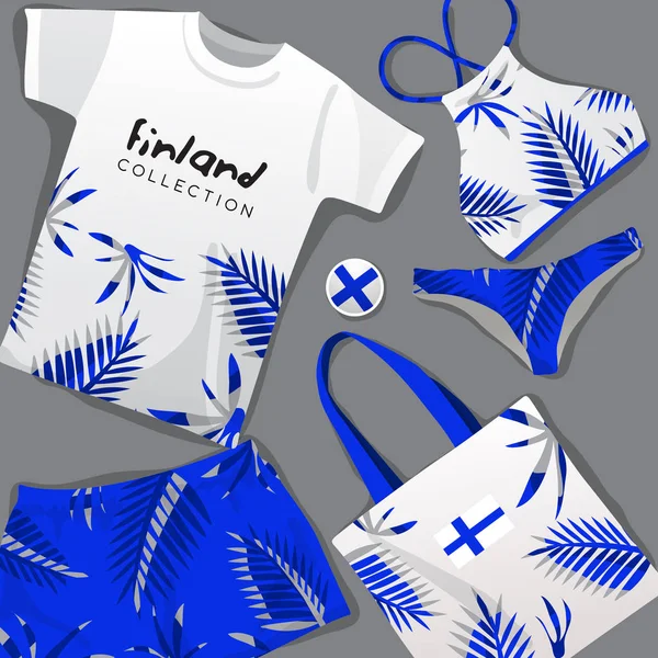 Conjunto Ropa Playa Nacional Finlandia Vector Illustration — Vector de stock