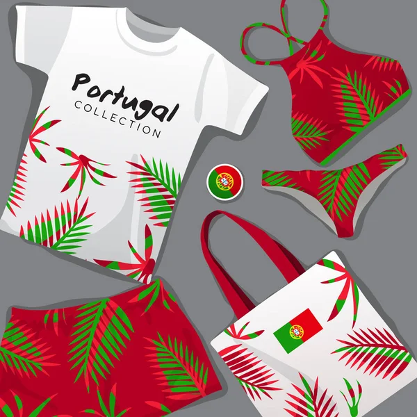 Conjunto Ropa Playa Nacional Portugal Vector Illustration — Vector de stock