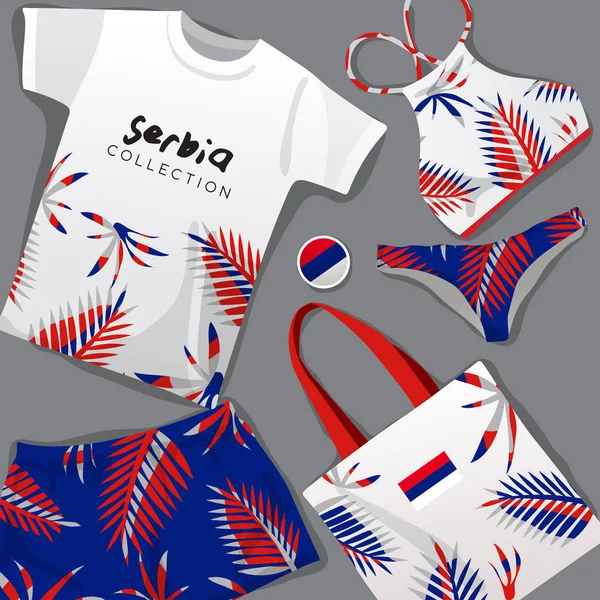 Набір Національної Пляжний Одяг Сербія Векторні Ілюстрації — стоковий вектор