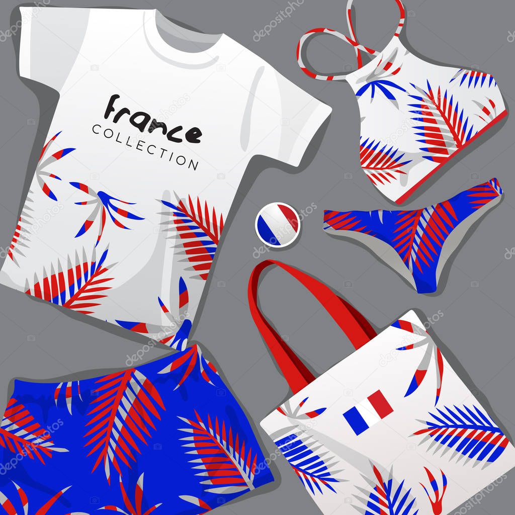 Set of National Beachwear : France : Vector Illustration
