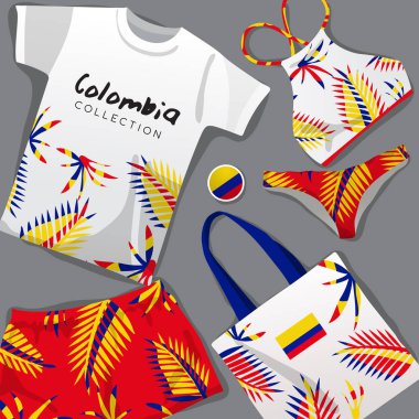 Ulusal Beachwear kümesi: Kolombiya: vektör çizim
