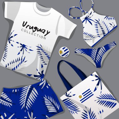 Ulusal Beachwear kümesi: Uruguay: vektör çizim