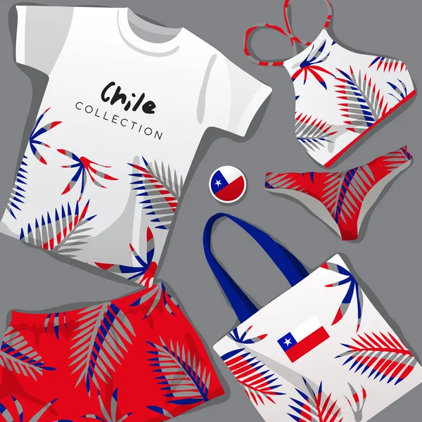 Ensemble Vêtements Plage Nationaux Chili Illustration Vectorielle — Image vectorielle