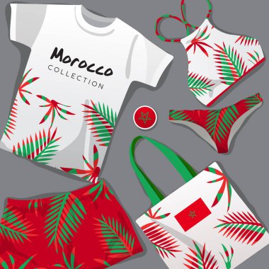 Ulusal Beachwear kümesi: Fas: vektör çizim