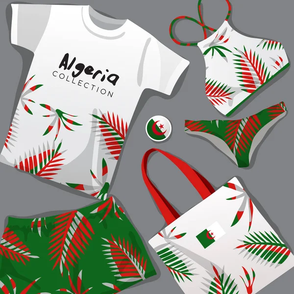 Set Abbigliamento Spiaggia Nazionale Algeria Illustrazione Vettoriale — Vettoriale Stock