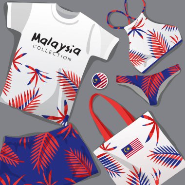 Ulusal Beachwear kümesi: Malezya: vektör çizim