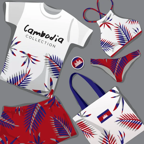 Uppsättning Nationella Strandkläder Kambodja Vektor Illustration — Stock vektor