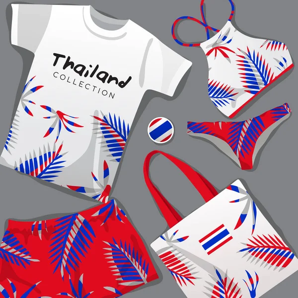 Ensemble Vêtements Plage Nationale Thaïlande Illustration Vectorielle — Image vectorielle