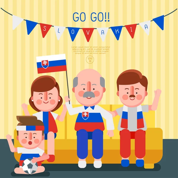 Ευτυχισμένη Οικογένεια Επευφημίες Άθλημα Την Εθνική Σημαία Σλοβακία Εικονογράφηση Διάνυσμα — Διανυσματικό Αρχείο