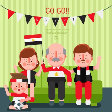 Mutlu aile spor ulusal bayrak ile tezahürat: Mısır: vektör çizim