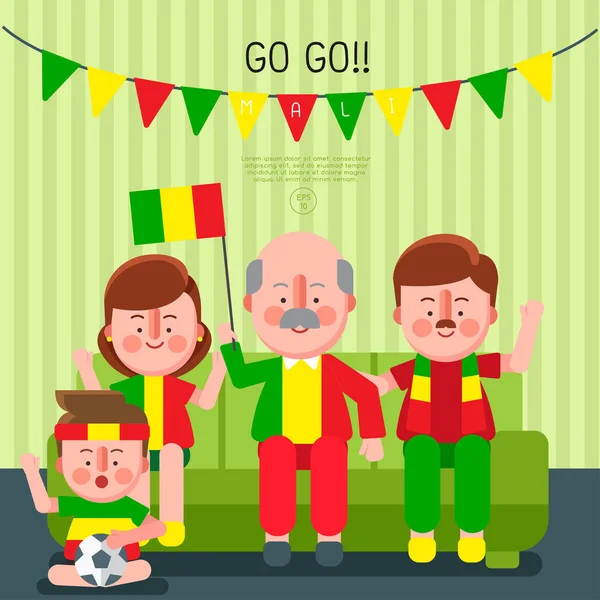 Happy Family Cheering Sport National Flag Mali Illustration Vectorielle — Image vectorielle