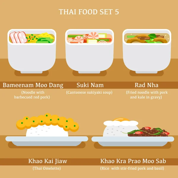 Set Thai Food Vector Illustration - Stok Vektor