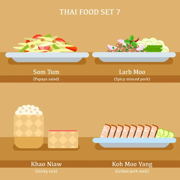 Set Thai Food Vector Illustration - Stok Vektor