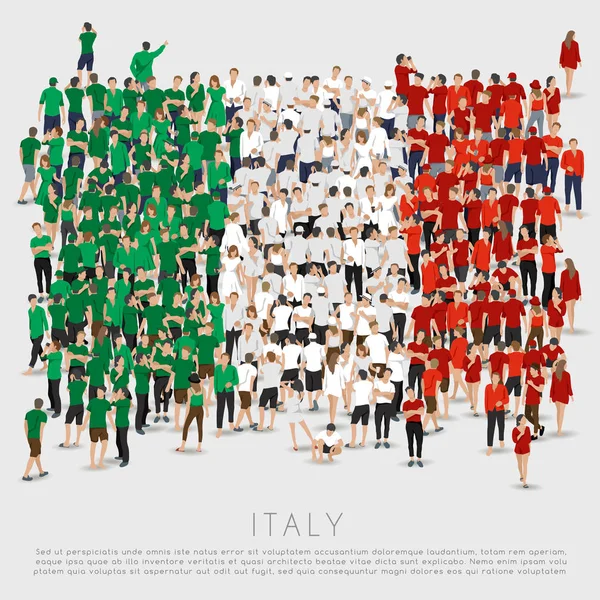 Multidão Pessoas Forma Bandeira Itália Ilustração Vetorial — Vetor de Stock