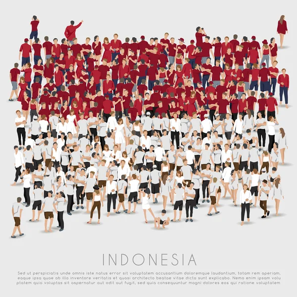 Kerumunan Orang Dalam Bentuk Bendera Indonesia Vector Illustration - Stok Vektor