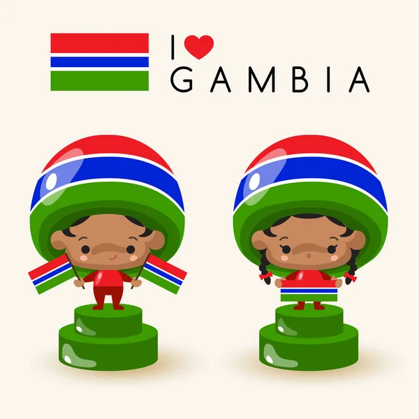 Fiú Lány Nemzeti Kalapot Visel Gazdaság Nemzeti Zászlók Gambia Vektoros — Stock Vector
