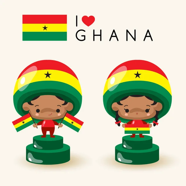 Niño Niña Con Sombrero Nacional Banderas Nacionales Ghana Vector Illustration — Vector de stock