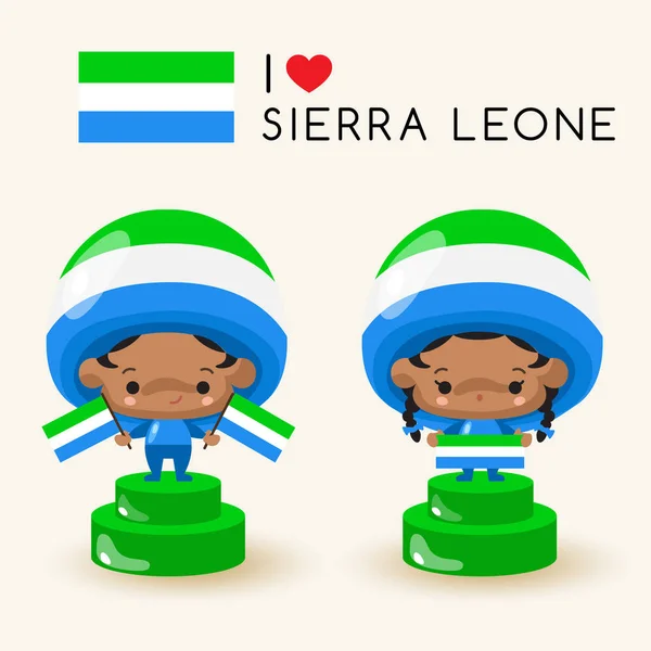 Niño Niña Con Sombrero Nacional Banderas Nacionales Sierra Leona Vector — Archivo Imágenes Vectoriales