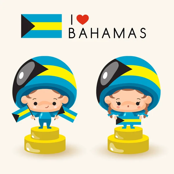 Junge Und Mädchen Mit Nationalhut Und Nationalflagge Bahamas Vektorillustration — Stockvektor