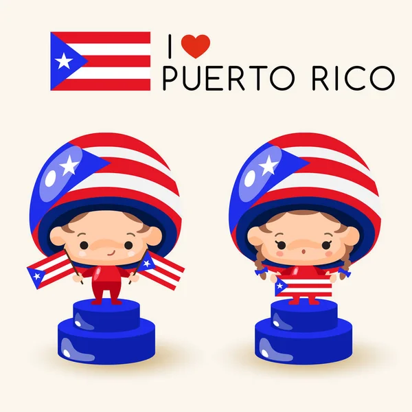 Menino Menina Vestindo Chapéu Nacional Segurando Bandeiras Nacionais Porto Rico — Vetor de Stock