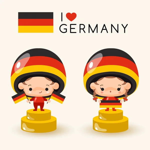 男の子と女の子の国民の帽子をかぶって 国旗を保持 ドイツ ベクトル図 — ストックベクタ