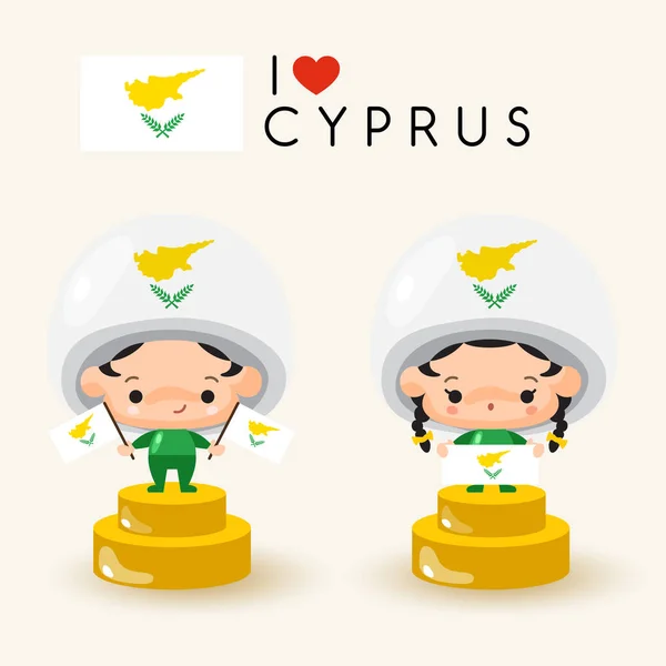 Chłopak Dziewczyna Kapeluszu Krajowych Trzymając Flagi Narodowe Cypr Ilustracja Wektorowa — Wektor stockowy