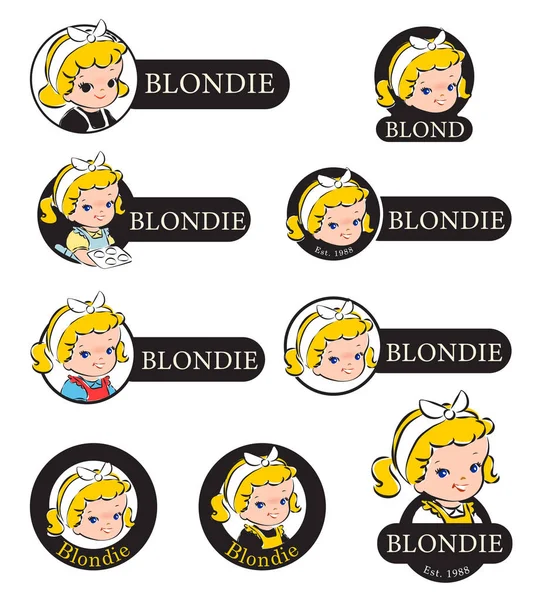 Blond Flicka Bageriet Butiken Logotyp Mall Vektorillustration — Stock vektor