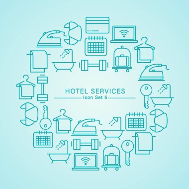 Otel hizmetleri en az Icon set: vektör çizim