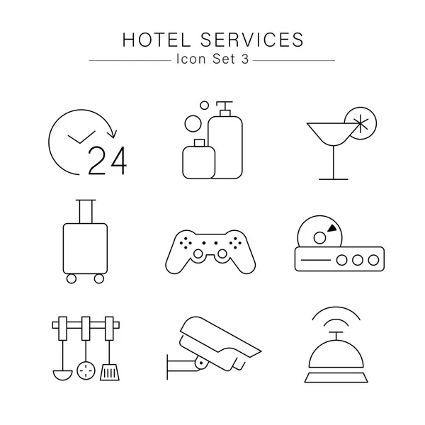 Minimaler Symbolsatz Für Hoteldienstleistungen Vektor Illustration — Stockvektor