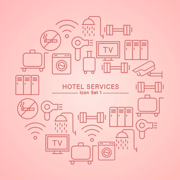 Minimaler Symbolsatz Für Hoteldienstleistungen Vektor Illustration — Stockvektor