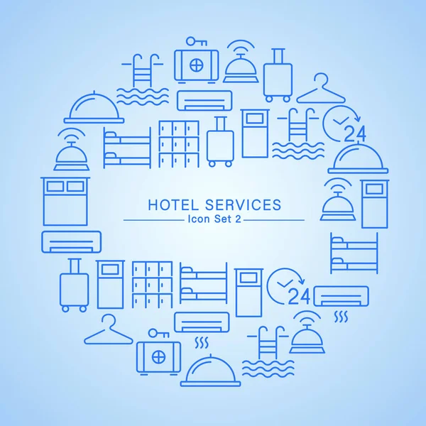 Hotel Services Minimal Icon Set Vector Illustration — Stock Vector