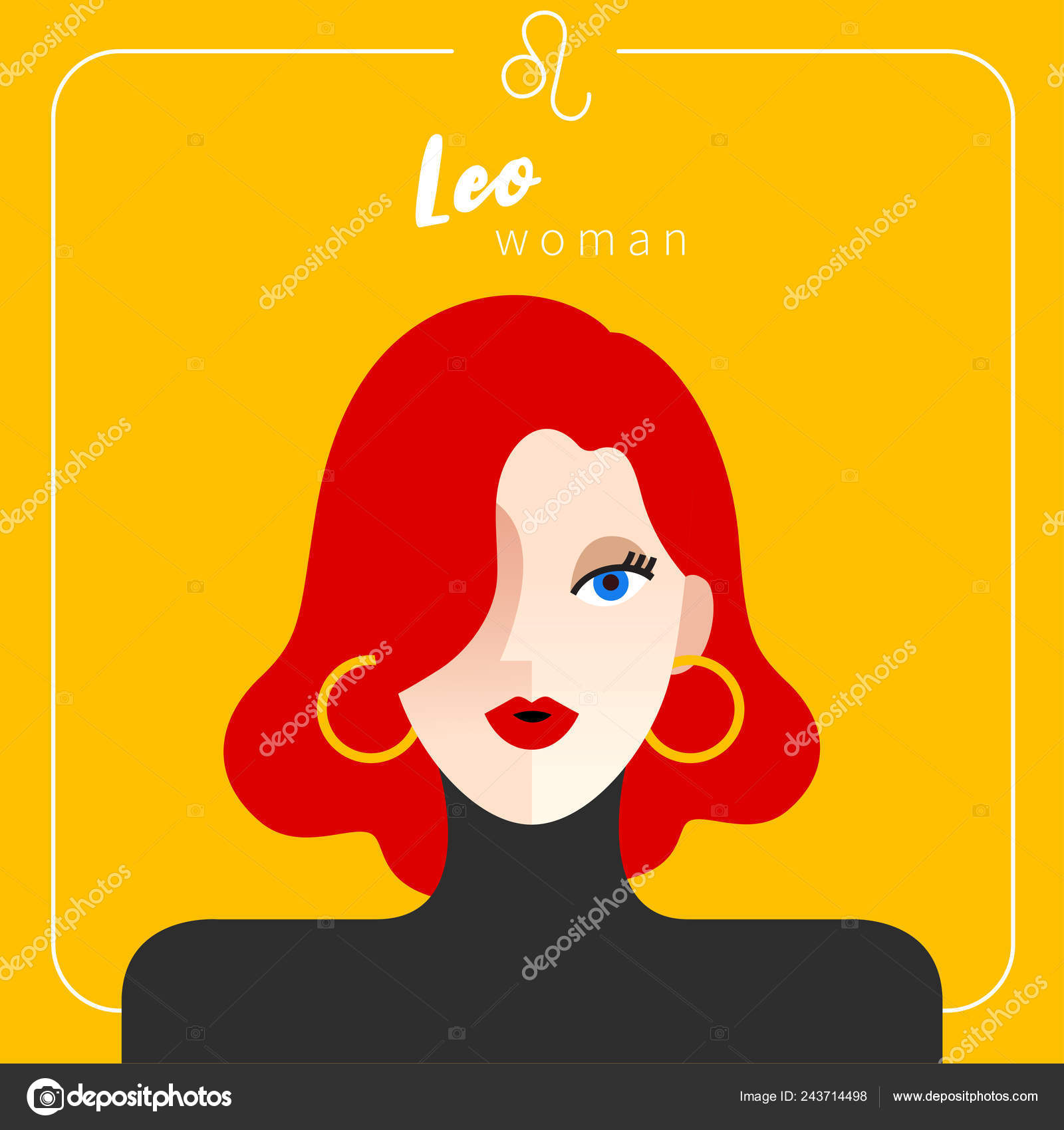 Leo Girl Beautiful Woman Horoscope Sign Vector Illustration — Stock